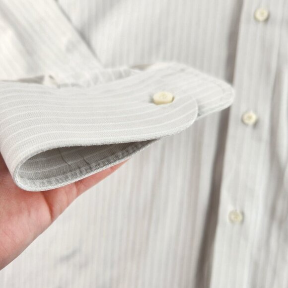 Ermenegildo Zegna Size 16 Striped Gray Long Sleeve Button Up Shirt Woven Cotton - Picture 4 of 16